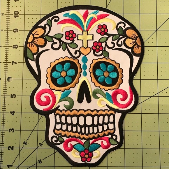 Large Sugar Skull Back Patch Biker Iron or Sew on Patch - Picture 4 of 4